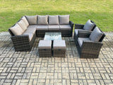 Fimous Rattan Garden Furniture Set Outdoor Lounge Corner Sofa Set With Square Coffee Table 2 Small Footstools Armchair 10 Seater Dark Grey Mixed