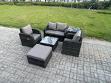 Fimous Wicker PE Rattan Garden Furniture Set Outdoor Lounge Sofa Set with Love Sofa Square Coffee Table Side Table Big Footstool Dark Grey Mixed