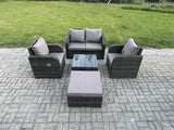 Fimous Wicker PE Rattan Garden Furniture Set Outdoor Lounge Sofa Set with Love Sofa Square Coffee Table Big Footstool Dark Grey Mixed