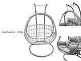 Fimous Rattan Hammock Garden 2 Person Hanging Egg Chair Indoor Outdoor Patio Furniture with Grey Cushion