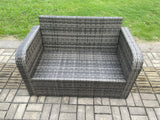 Fimous Wicker PE Rattan Sofa Outdoor Garden Furniture Set with Rectangular Dining Table Big Footstool Dark Grey Mixed