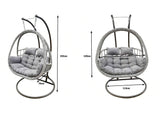 Fimous Rattan Hammock Garden 2 Person Hanging Egg Chair Indoor Outdoor Patio Furniture with Grey Cushion