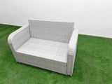 Fimous  7 Seater PE Wicker Rattan Furniture Sofa Sets with Oblong Coffee Table 2 Seater Love Sofa Big Footstool Side Table Light Grey