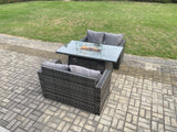 Fimous Rattan Garden Furniture Set with Gas Fire Pit Dining Table Indoor Outdoor 3 piece set