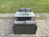 Fimous Rattan Garden Furniture Set with Gas Fire Pit Dining Table Indoor Outdoor 3 piece set