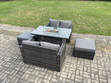 Fimous Rattan Garden Furniture Set with Gas Fire Pit Table 5 Pieces Indoor Outdoor Loveseat Sofa Set Dark Grey Mixed