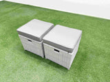 Fimous PE Wicker Rattan Furniture Sofa Sets with Oblong Coffee Table 3 Seater Sofa 4 Stools 2 Side Tables Light Grey