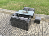 Fimous 6 Seater Rattan Outdoor Garden Furniture Sofa Set Gas Fire Pit Dining Table Gas Heater with Love Sofa 2 Small Footstool Dark Grey Mixed