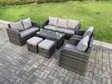 Fimous 9 Seater Dark Grey PE Wicker Rattan Garden Furniture Set Reclining Chair Love Seat 3 Seater Sofa Set Outdoor Rectangular Coffee Table Stools