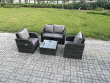 Fimous Wicker PE Rattan Garden Furniture Set Outdoor Lounge Sofa Set with Love Sofa Square Coffee Table Dark Grey Mixed