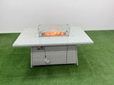 Fimous 9 Seat PE Rattan Lounge Sofa Set Outdoor Garden Furniture Set with Firepit Dining Table 3 Seater Sofa 4 Footstools Light Grey