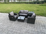 Fimous Wicker PE Rattan Garden Furniture Set Outdoor Lounge Sofa Set with Love Sofa Square Coffee Table Side Table Dark Grey Mixed