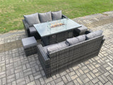 Fimous Rattan Garden Furniture Set with Fire Pit Table 8 Seater Outdoor Lounge Sofa Set Dark Grey Mixed
