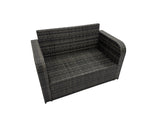 Fimous Wicker PE Rattan Garden Outdoor Furniture Set Love Sofa Square Coffee Table Set with 3 Stools Side Table Dark Grey Mixed