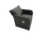 Fimous 3 Seater Sofa Reclining Chair Coffee Table Set Rattan Garden Outdoor Furniture Set with Big Stool Dark Grey Mixed
