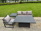 Fimous Aluminium Garden Furniture Set 4 Piece Aluminium Lounge Seating Adjustable Rising Lifting Dining Table Set with Cushions Side Table Dark Grey