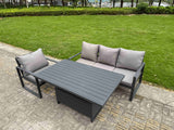 Fimous Aluminium Garden Furniture Set 3 Piece Aluminium Lounge Seating Adjustable Rising Lifting Dining Table Set with Cushions Dark Grey