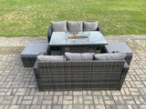 Fimous Garden Patio Furniture Wicker Rattan Gas Fire Pit Table and Sofa set with 2 Big Footstool