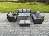 Fimous 8 Seater Outdoor Rattan Garden Furniture Set Patio Lounge Sofa Set with Dining Table 2 Small Footstools Dark Grey Mixed