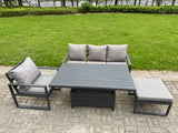 Fimous Aluminium Garden Furniture Set 4 Piece Aluminium Lounge Seating Adjustable Rising Lifting Dining Table Set with Cushions Big Footstool Dark Grey