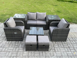 Fimous Rattan Garden Furniture Set Patio Conservatory Indoor Outdoor 8 Piece Set with Love Sofa Square Coffee Table 2 Small Footstools 2 Side Tables