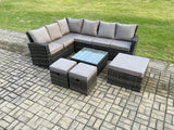 Fimous Rattan Garden Furniture Set Outdoor Lounge Corner Sofa Sets With Square Coffee Table 3 Footstools 9 Seater Dark Grey Mixed
