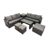 Fimous Rattan Garden Outdoor Furniture Set 3 Seater Sofa Coffee Table with 3 Footstools Side Table Dark Grey Mixed