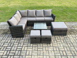 Fimous Rattan Garden Furniture Set Outdoor Lounge Corner Sofa Sets With Square Coffee Table 3 Footstools 9 Seater Dark Grey Mixed