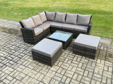 Fimous Rattan Garden Furniture Set Outdoor Lounge Corner Sofa Set With Square Coffee Table 2 Big Footstool 8 Seater Dark Grey Mixed