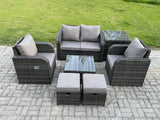 Fimous Wicker PE Rattan Garden Furniture Set Outdoor Lounge Sofa Set with Love Sofa Square Coffee Table Side Table 2 Small Footstool Dark Grey Mixed