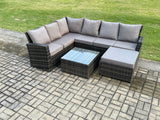Fimous Rattan Garden Furniture Set Outdoor Lounge Corner Sofa Sets With Square Coffee Table Big Footstool 7 Seater Dark Grey Mixed