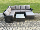 Fimous Rattan Garden Furniture Set Outdoor Lounge Corner Sofa Sets With Square Coffee Table Big Footstool 7 Seater Dark Grey Mixed