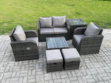 Fimous Wicker PE Rattan Garden Furniture Set Outdoor Lounge Sofa Set with Love Sofa Square Coffee Table Side Table 2 Small Footstool Dark Grey Mixed