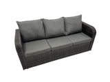 Fimous Rattan Garden Outdoor Furniture Set 3 Seater Sofa Square Coffee Table Set with 2 Big Stools 2 Side Table Dark Grey Mixed