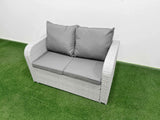 Fimous Light Grey PE Wicker Rattan Garden Furniture Set Sofa Set Reclining Adjustable Chair Rectangular Coffee Table 7 Seater 2 Small Stools Side Table