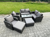 Fimous 8 Seater Rattan Wicker Garden Furniture Patio Conservatory Sofa Set with Rectangular Coffee Table Reclining Chair Love Sofa 2 Big Footstool