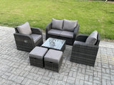 Fimous Rattan Garden Furniture Set Patio Conservatory Indoor Outdoor 6 Piece Set with Love Sofa Square Coffee Table 2 Small Footstools