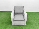 Fimous PE Rattan Garden Furniture Set Reclining Chair Sofa Lounge Sofa Set Oblong Coffee Table Side Table 2 Big Footstool Light Grey