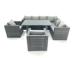 Fimous Outdoor Lounge Rattan Corner Sofa Set Garden Furniture Rectangular Dining Table Chair Dark Grey
