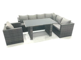 Fimous Lounge Rattan Corner Sofa Set Outdoor Garden Furniture Rectangular Dining Table Chair