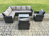 Fimous 8 Seater High Back Outdoor Garden Furniture Set Rattan Corner Sofa Sets With Rectangular Coffee Table 2 Armchairs Dark Grey Mixed