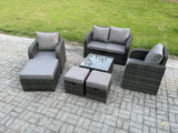 Fimous Rattan Garden Furniture Set Patio Conservatory Indoor Outdoor 7 Piece Set with Love Sofa Square Coffee Table 3 Footstools