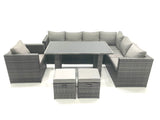 Fimous 8 Seater Outdoor Lounge Rattan Corner Sofa Set Garden Furniture Rectangular Dining Table Chair