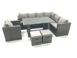 Fimous 8 Seater Outdoor Lounge Rattan Corner Sofa Set Garden Furniture Rectangular Dining Table Chair
