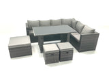 Fimous 7 Seater PE Rattan Corner Sofa Set Rectangular Dining Table Set With Seat And Back Cushion