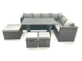 Fimous 7 Seater PE Rattan Corner Sofa Set Rectangular Dining Table Set With Seat And Back Cushion