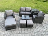 Fimous Rattan Garden Furniture Set Patio Conservatory Indoor Outdoor 8 Piece Set with Love Sofa Square Coffee Table 3 Footstools Side Table