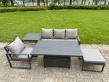 Fimous Aluminium Garden Furniture Set 5 Piece Aluminium Lounge Seating Adjustable Rising Lifting Dining Table Set with Side Table Big Footstool Dark Grey
