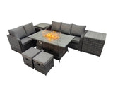 Fimous Garden Outdoor Rattan Furniture Set Rattan Love Sofa 3 Seater Sofa with 2 Side Tables 2 Small Footstools Dark Grey Mixed