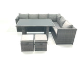 Fimous Outdoor Lounge Rattan Corner Sofa Set 6 Seater Garden Furniture with Small FootStools